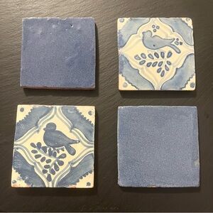 Mexican Hand Painted Terra-Cotta Talavera Vintage Tiles Set of 4